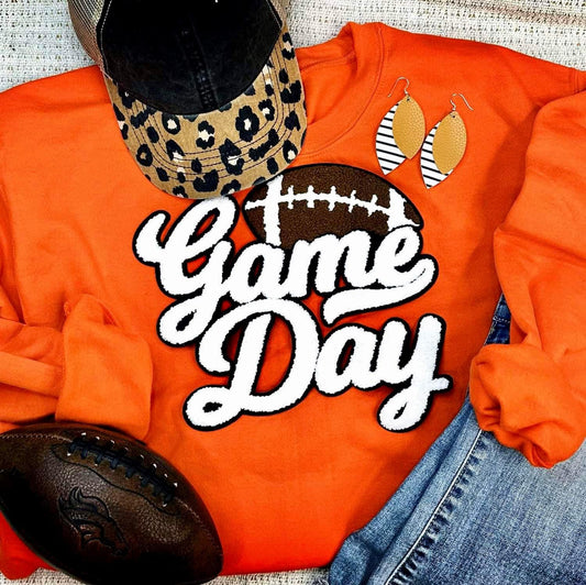 Game Day ~ Type Color Options Below! Chenille Patch Crewneck Sweatshirt