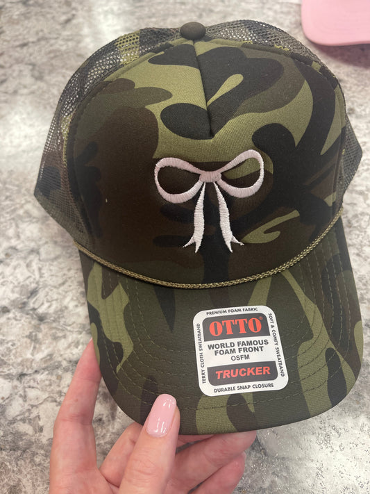 Camo Embroidered Bow Trucker Hat