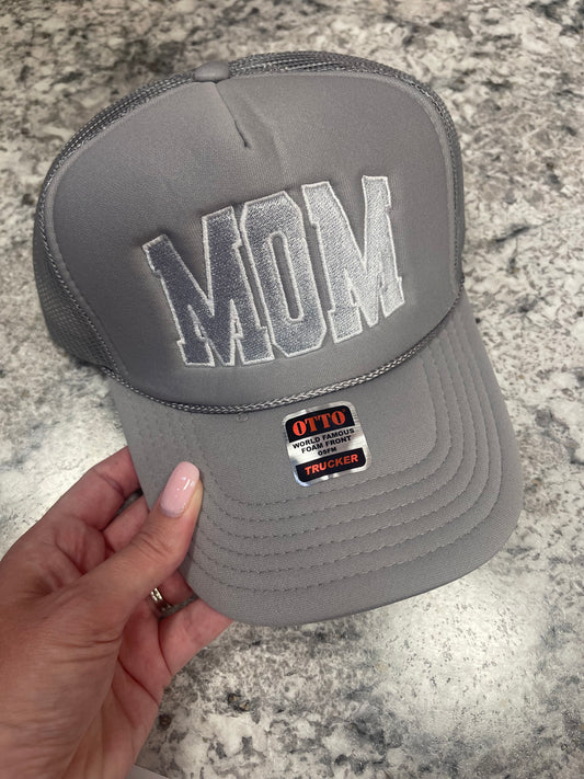 Mom ~ Embroidered Otto Brand Silver Trucker Hat