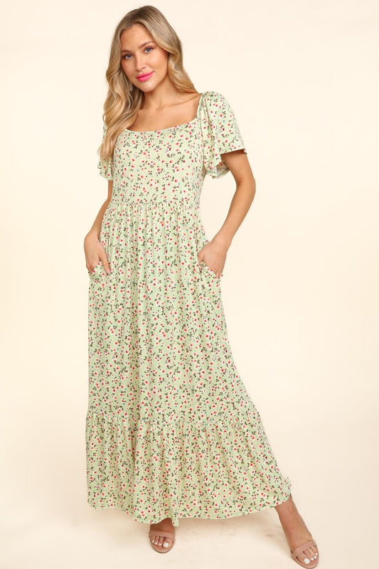 Say Somthing ~ Floral and Sage Green Maxi Dress