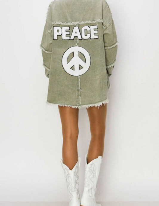 Peace - Oversized Distressed Olive Jacket